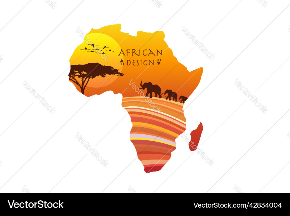 Safari africa map logo ethnic sunset landscape Safari africa map logo ethnic sunset landscape vector image