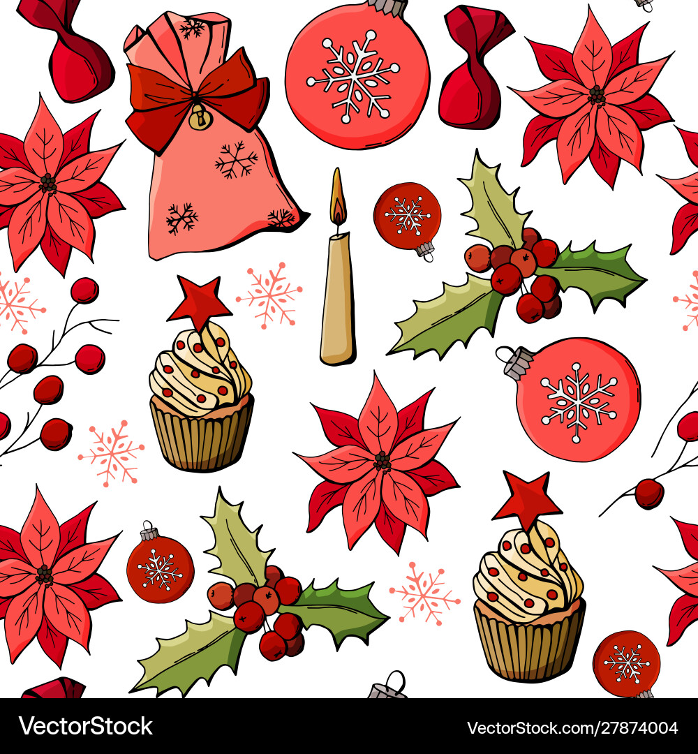 Seamless pattern with christmas attributes Vector Image