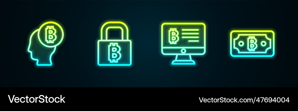 Set line bitcoin think lock with mining Vector Image