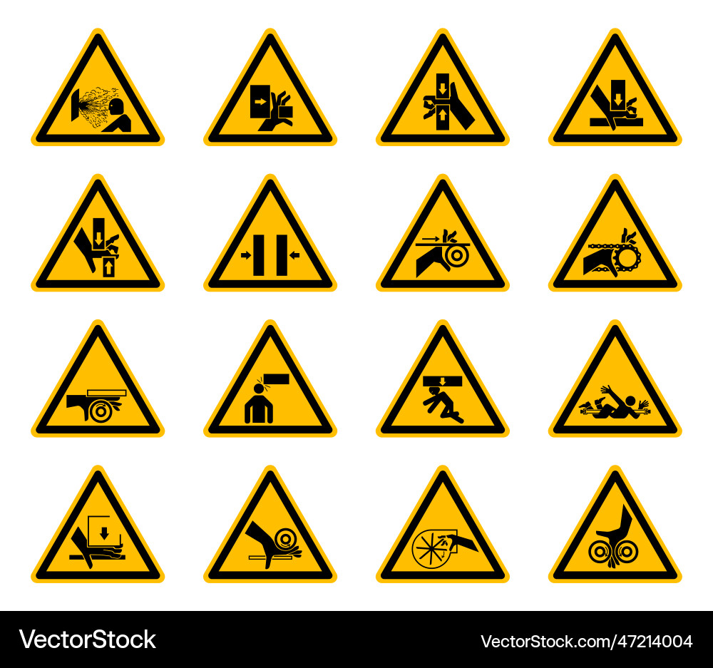 Triangular warning hazard symbols labels isolate Triangular warning hazard symbols labels isolate Vector Image