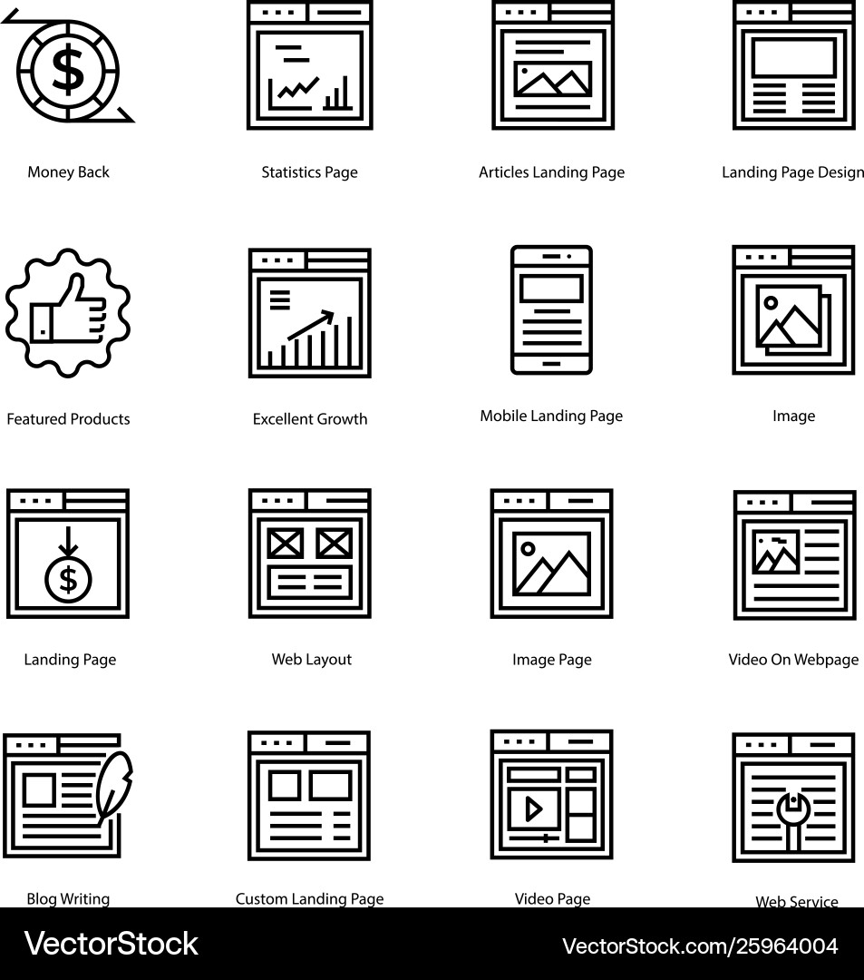 Web landing page line icons vector image