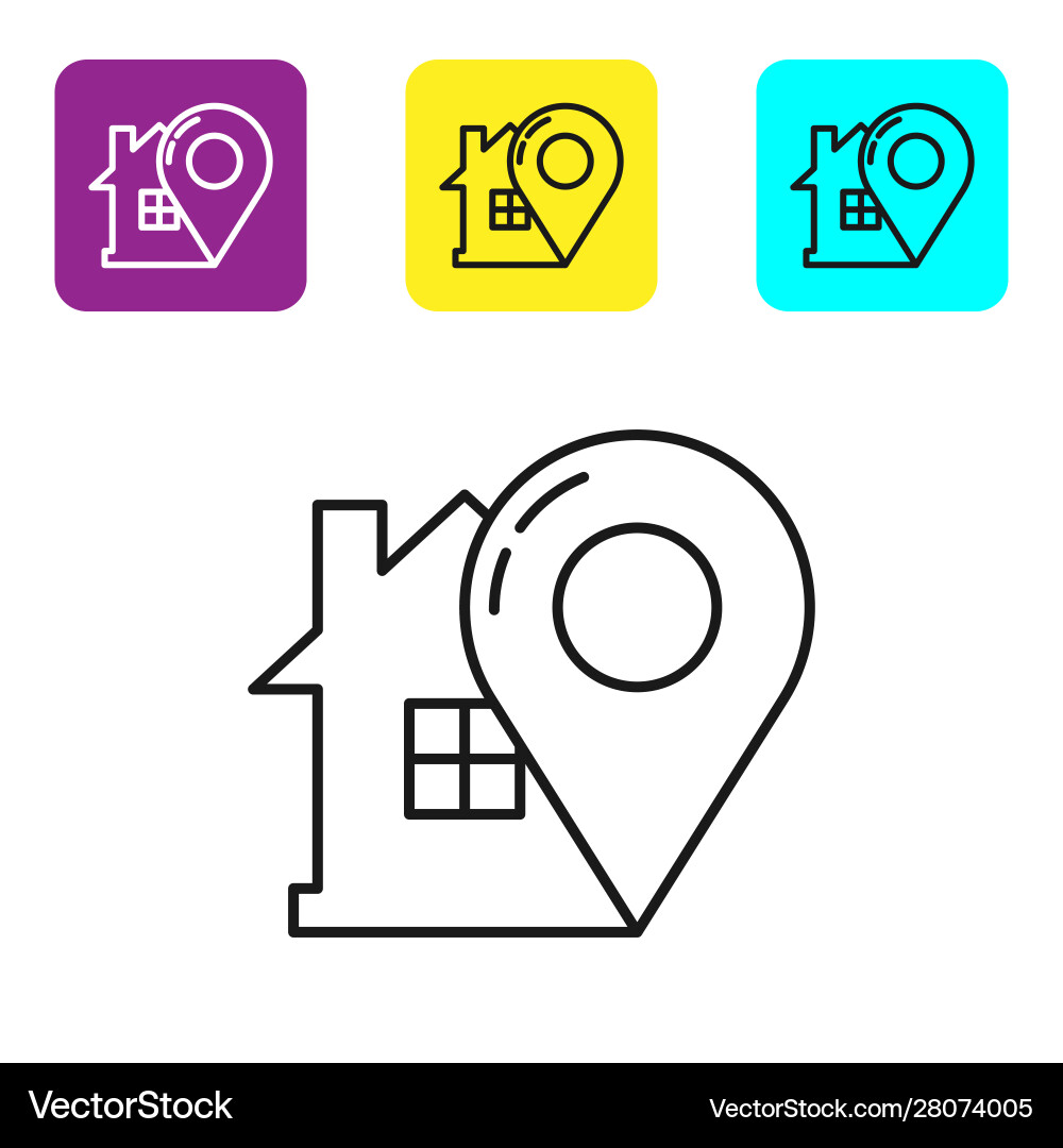 Black line map pointer with house icon isolated Black line map pointer with house icon isolated vector image