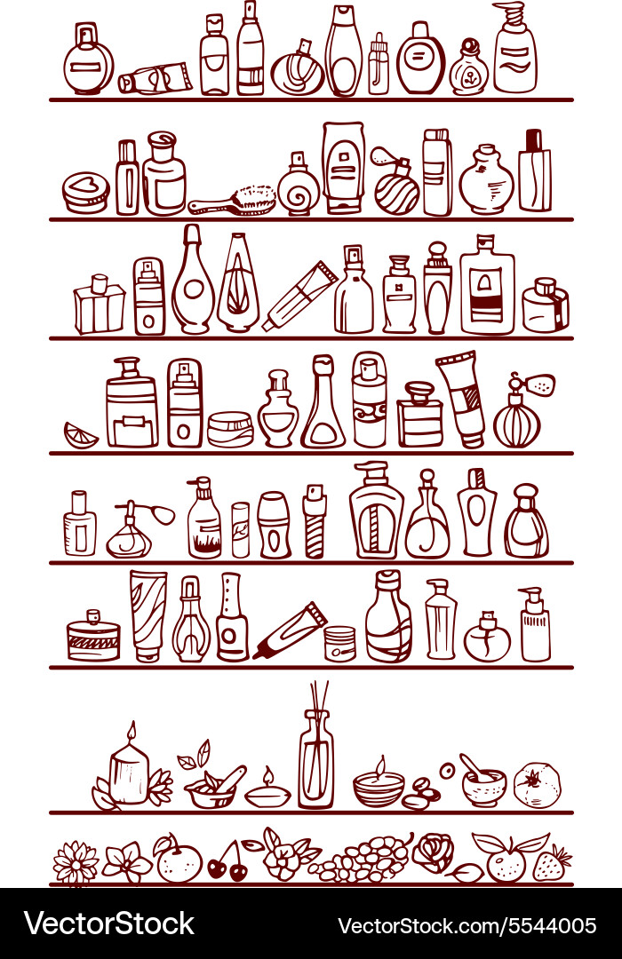 Cosmetic products on shelves Vector Image