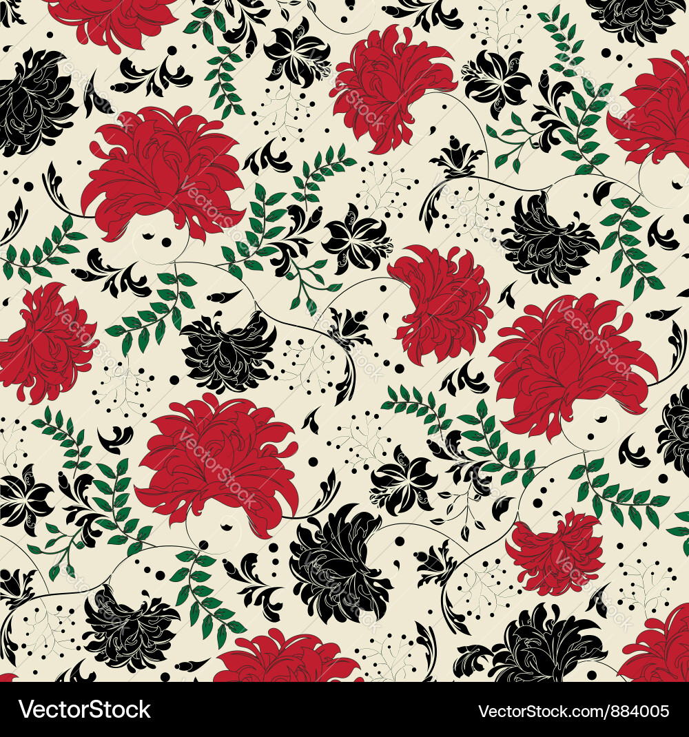 Floral seamless pattern with red and black element vector image