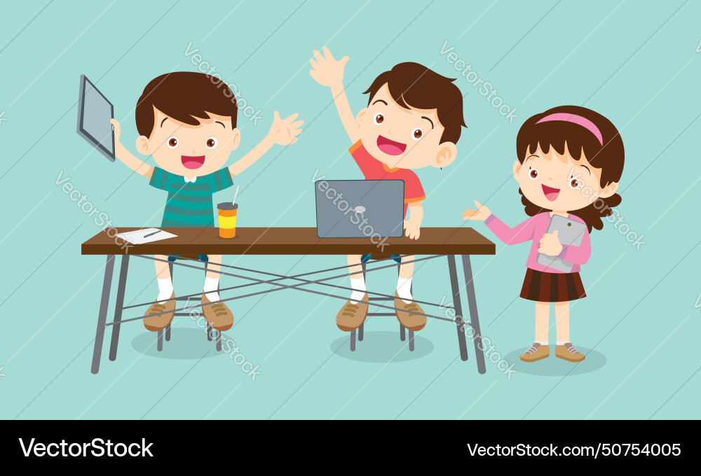 Kids on online learning education courses 2 Kids on online learning education courses 2 vector image