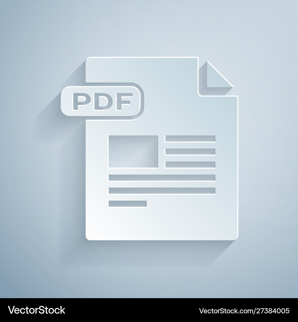 Paper cut pdf file document download button Vector Image
