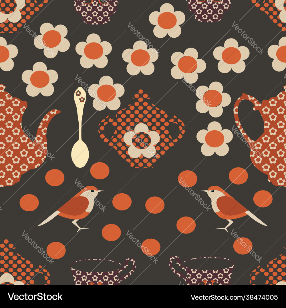 Retro cup tea seamless repeat pattern print Retro cup tea seamless repeat pattern print vector image