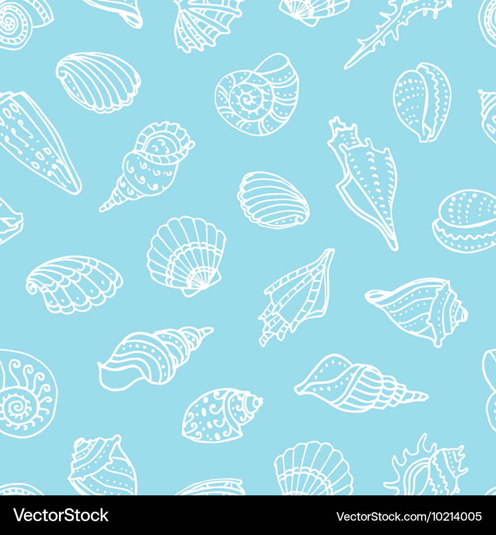 Seamless pattern with doodle seashells vector image