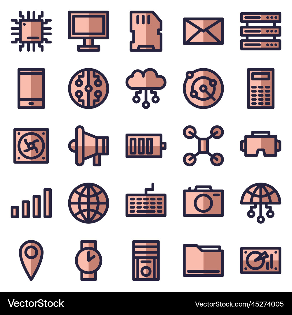 Set of 25 device and technology web icons Set of 25 device and technology web icons vector image