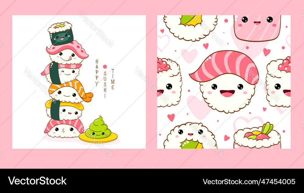 Set of seamless pattern and one print with cute Set of seamless pattern and one print with cute vector image