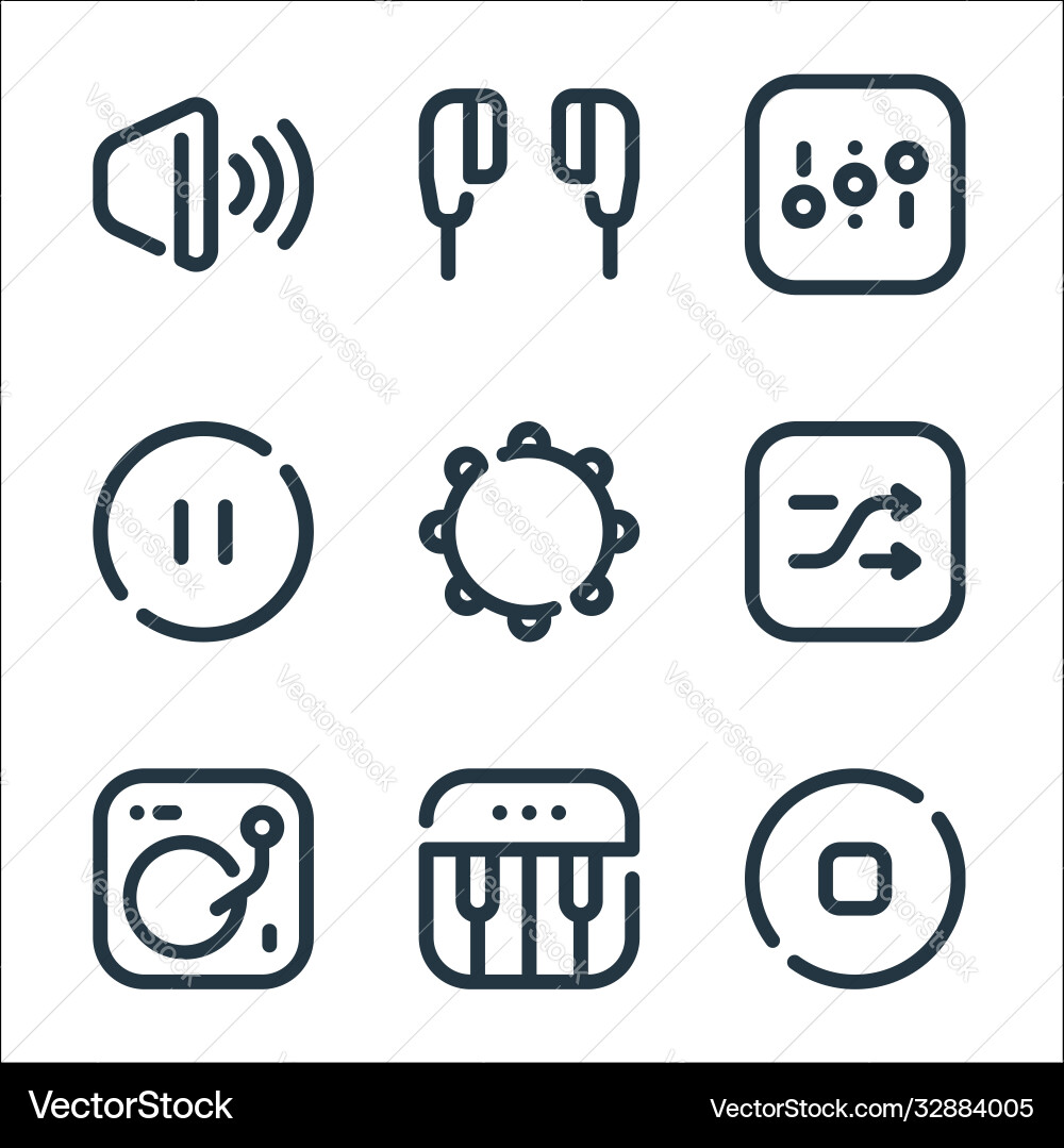 Sound line icons linear set quality Sound line icons linear set quality vector image