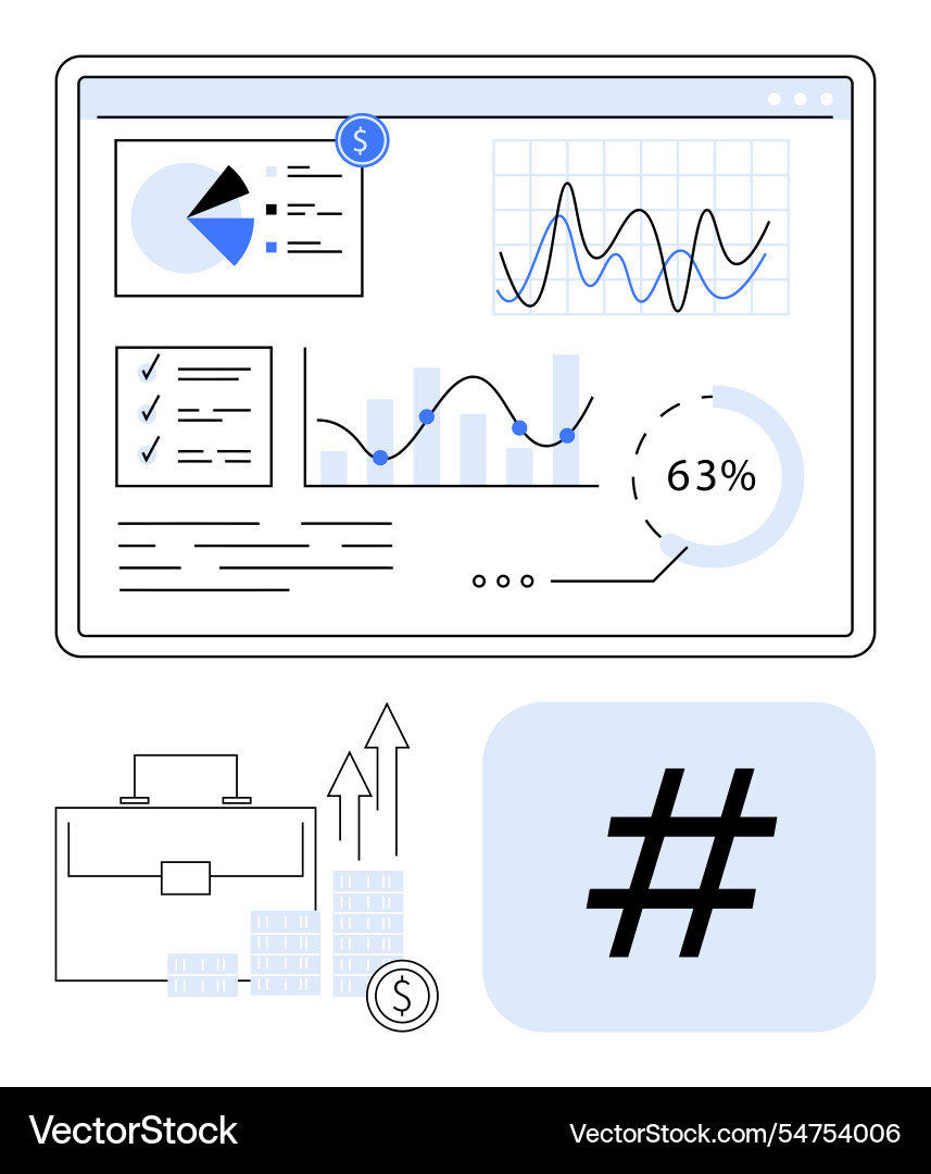 Business analytics dashboard displaying graphs Business analytics dashboard displaying graphs Vector Image