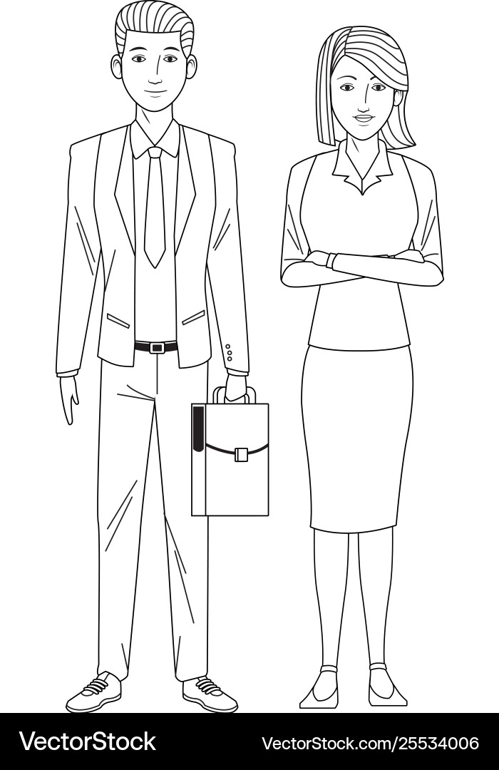 Business-Paar Avatar schwarz und weiß Business-Paar Avatar schwarz und weiß vektorbild