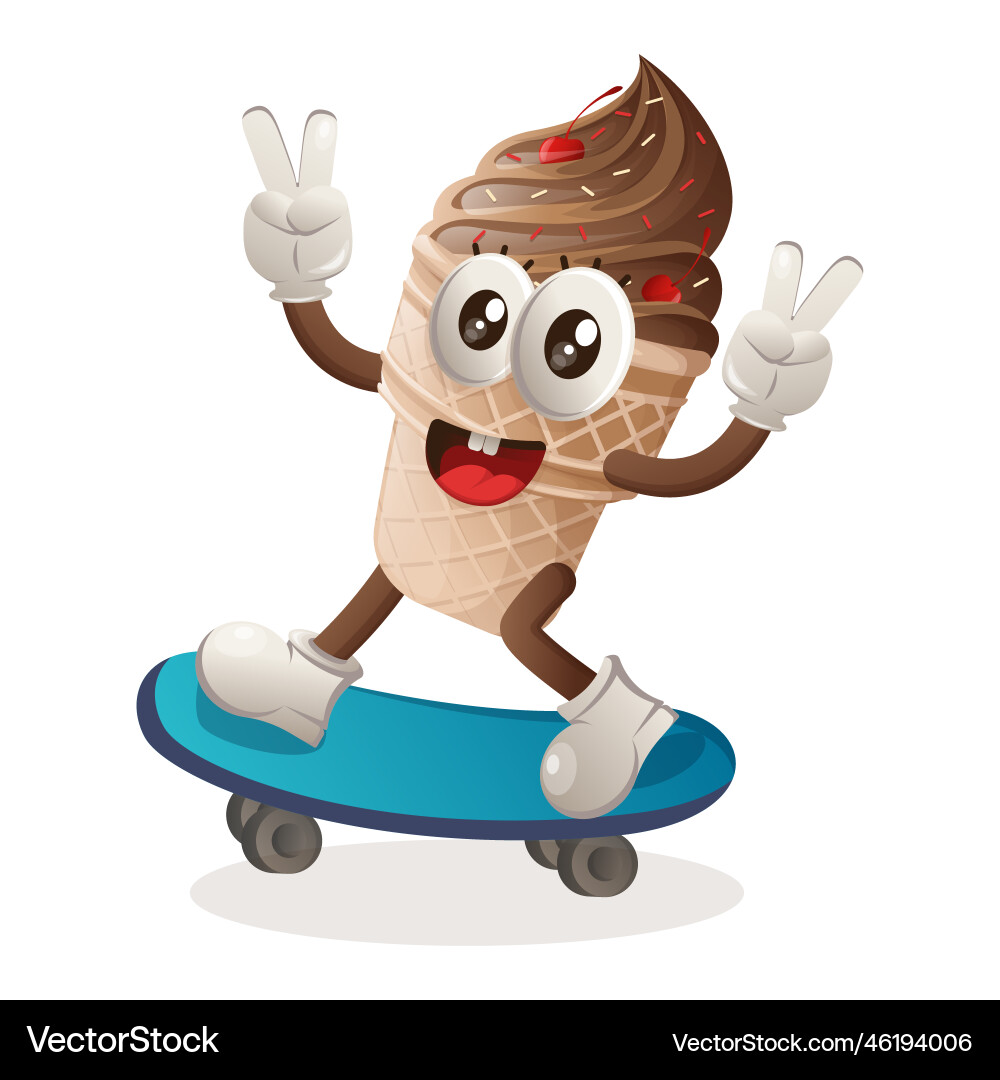 Cute ice cream mascot playing skateboard Cute ice cream mascot playing skateboard vector image