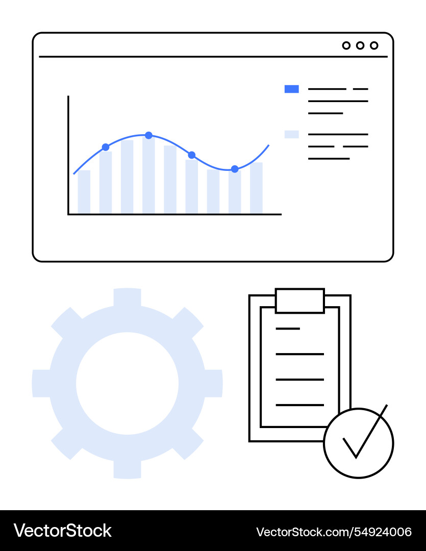 Data analytics with chart checklist and gear icon Vector Image