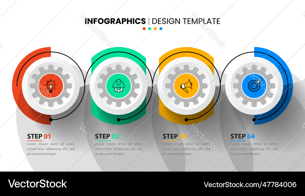 Infographic template 4 gears in a row with icons Vector Image
