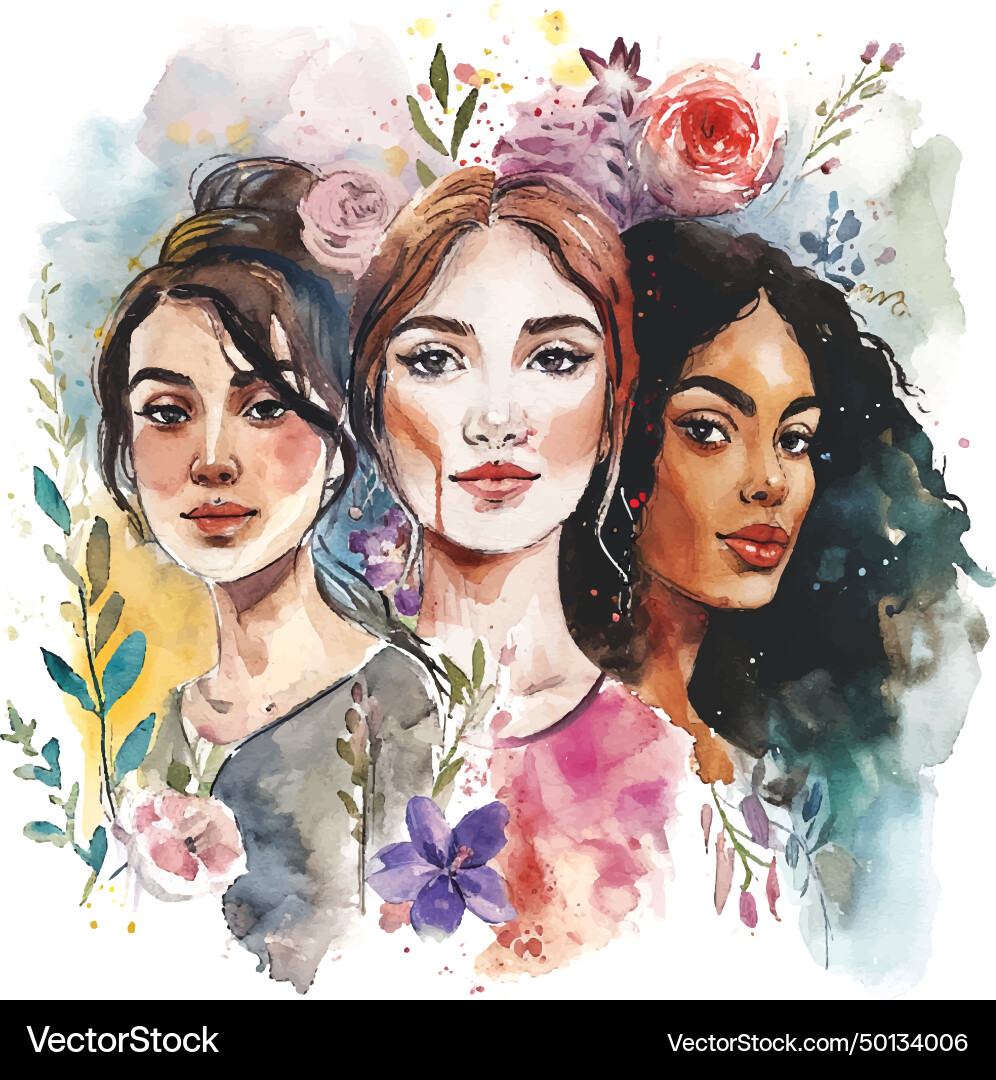 International womens day watercolor on white International womens day watercolor on white vector image