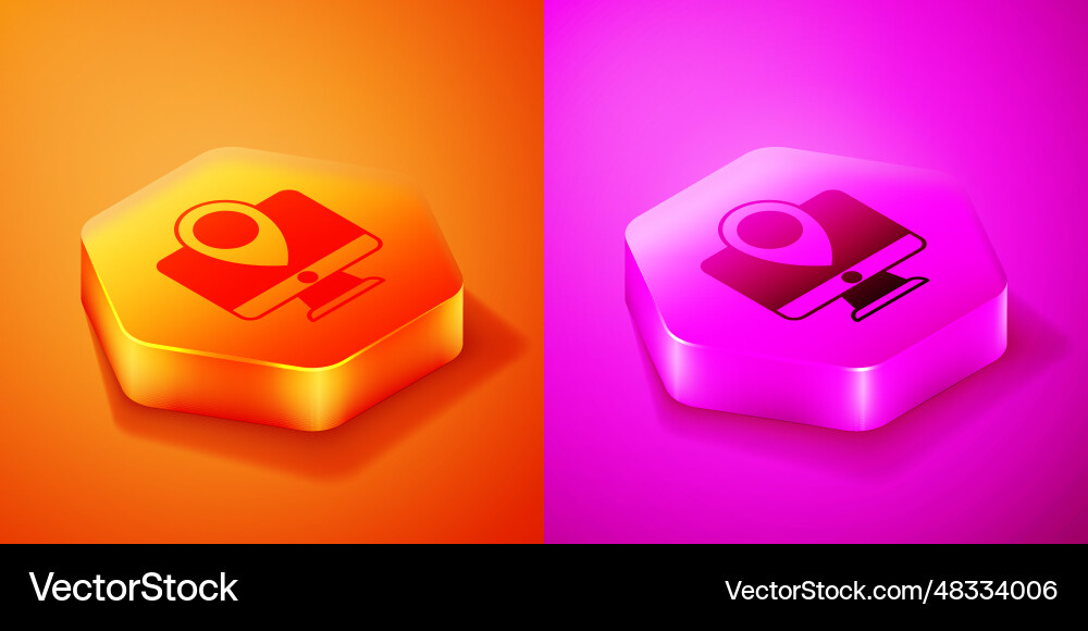 Isometric computer monitor and folded map Isometric computer monitor and folded map Vector Image