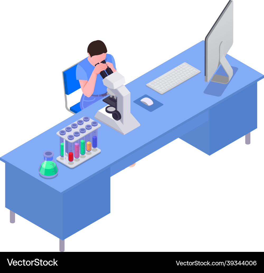 Isometric Science Laboratory with Microscope vector image