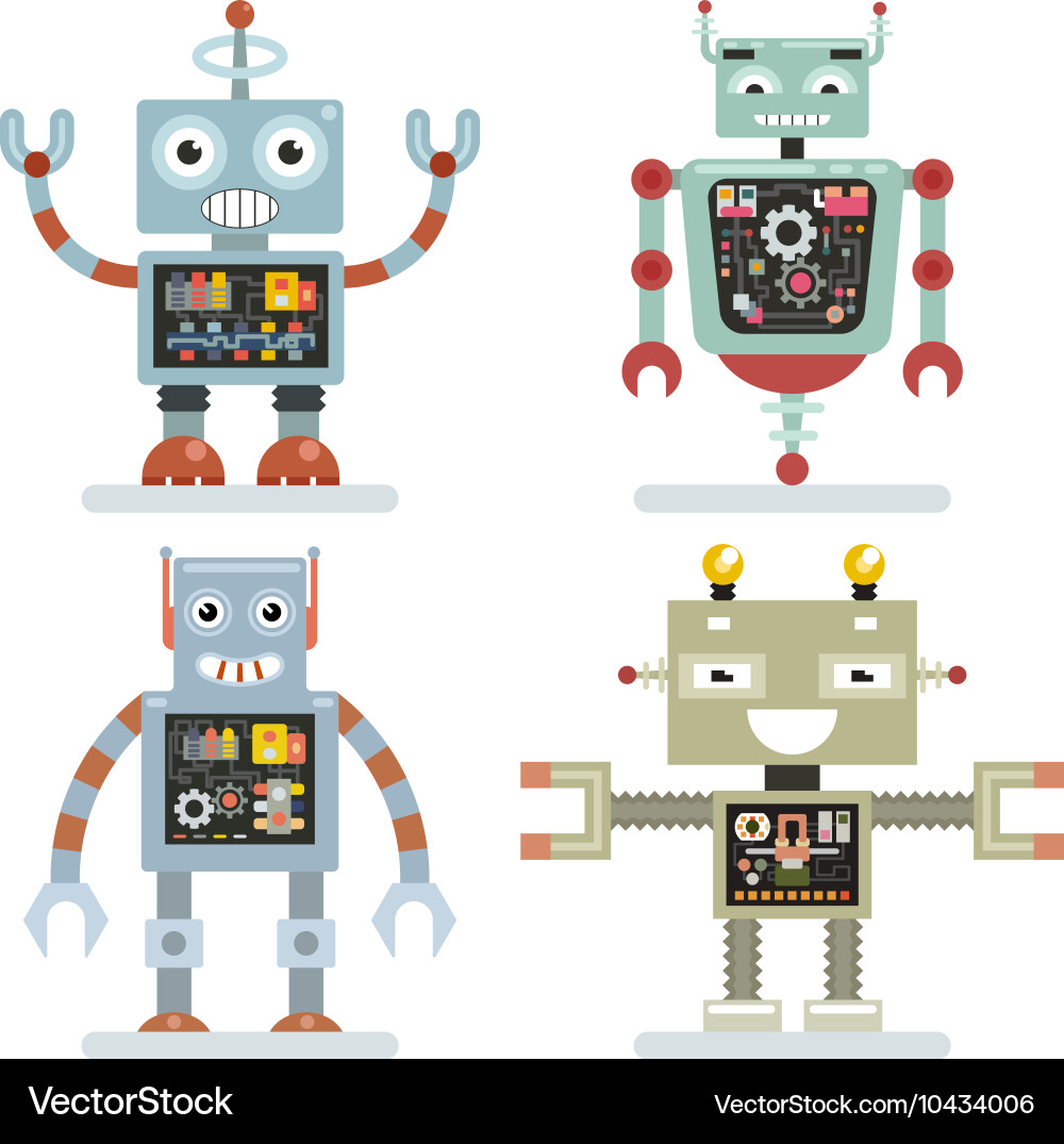 Robots flat icons robot pictograms vector image