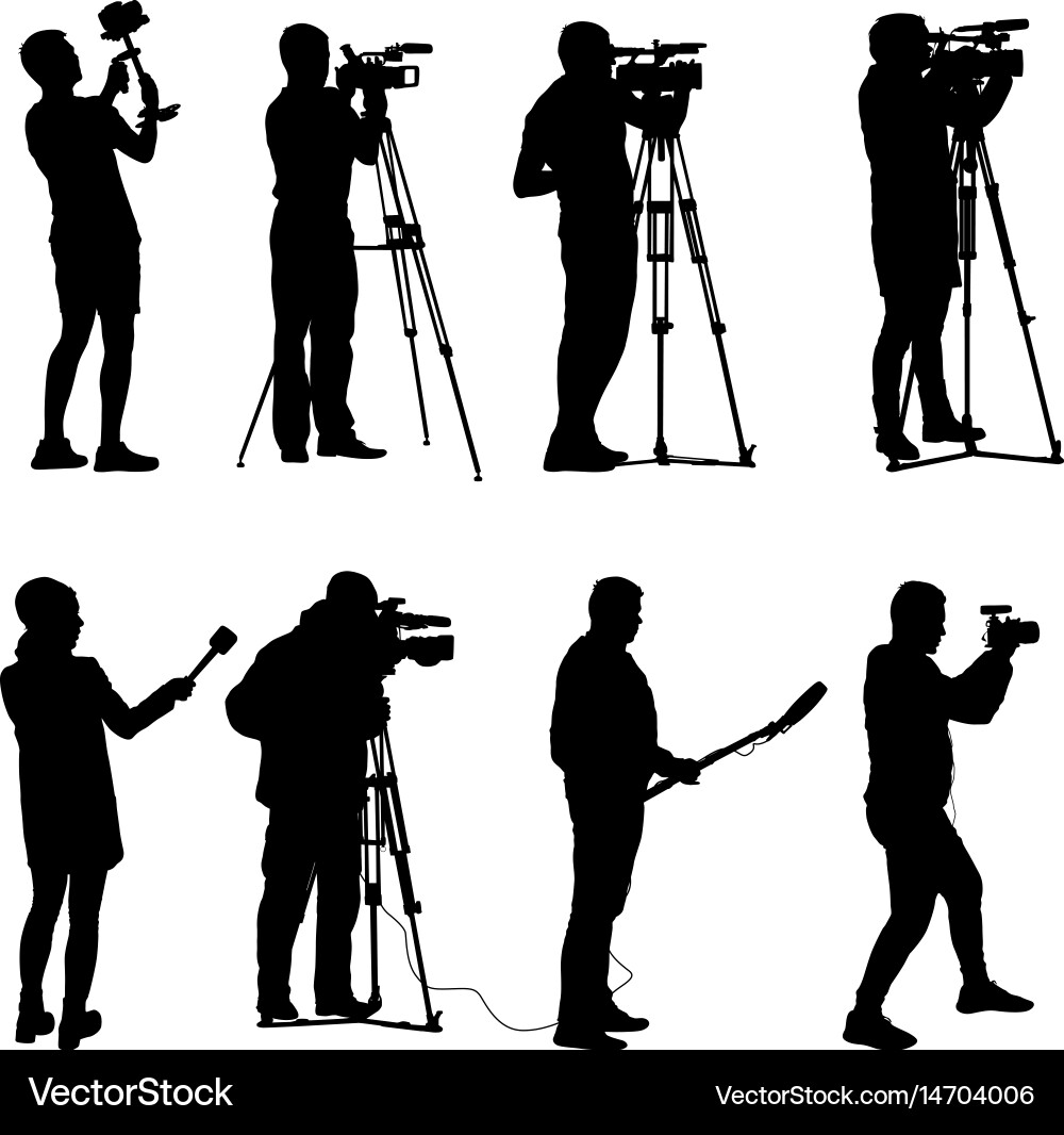 Set cameraman with video camera silhouettes Vector Image