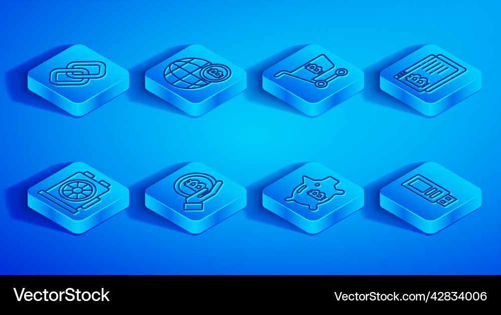 Set line chain link globe bitcoin shopping cart Set line chain link globe bitcoin shopping cart vector image