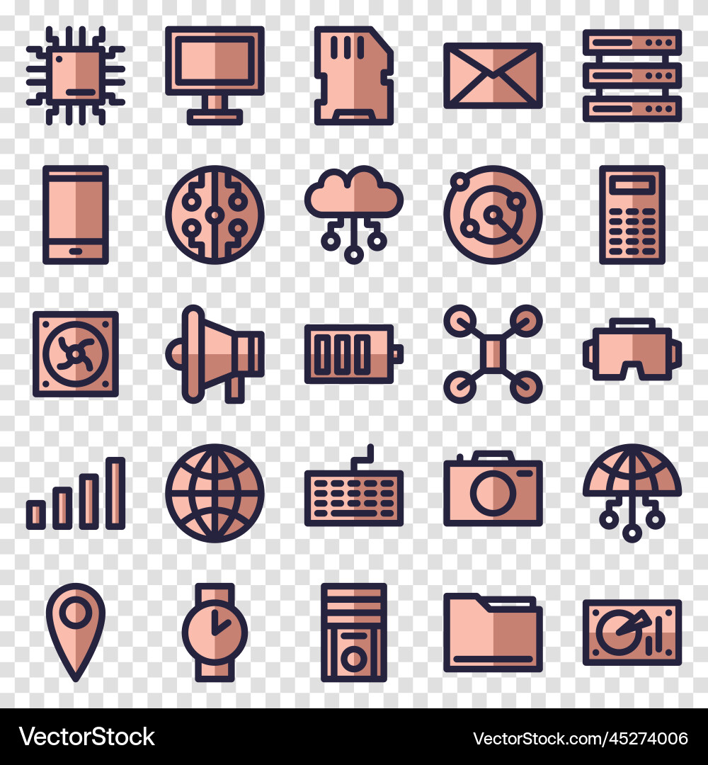 Set of 25 device and technology web icons Set of 25 device and technology web icons vector image