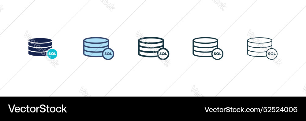 Sql icon set black filled and outlined style Sql icon set black filled and outlined style vector image