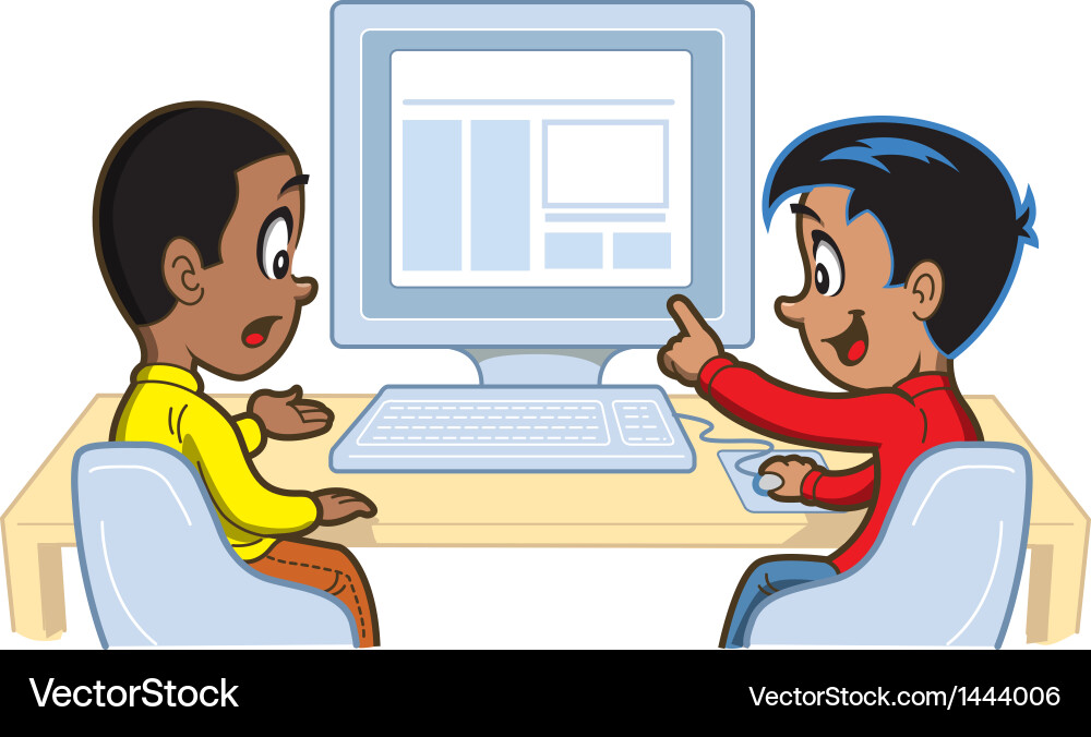 Two Boys Using Computers vector image