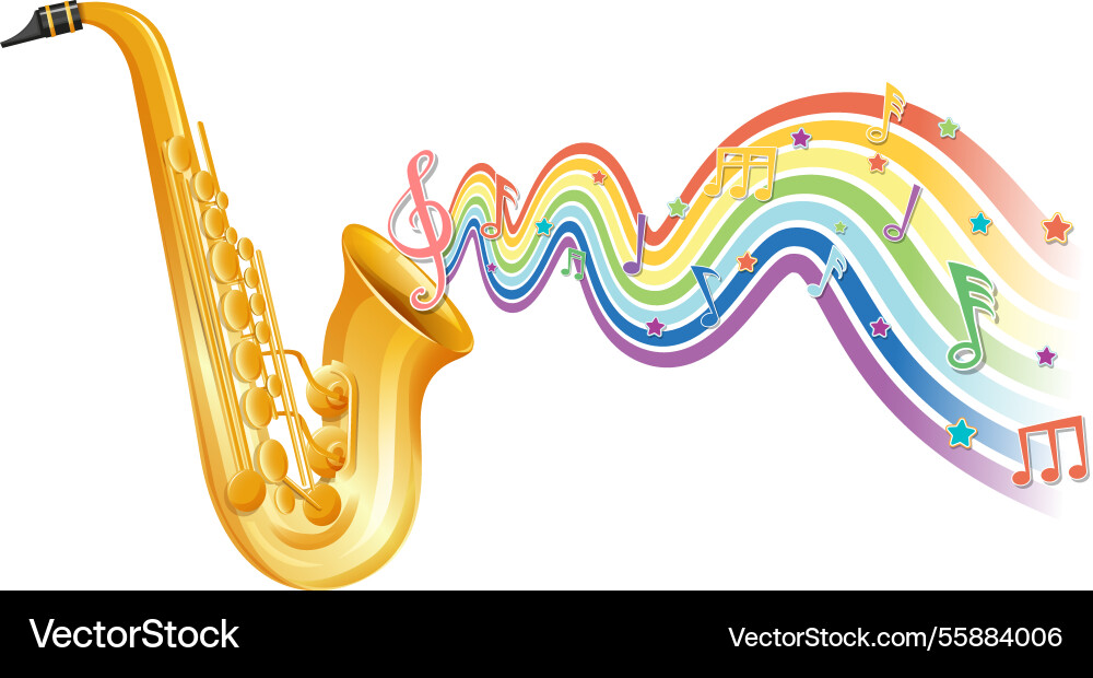 Vibrant saxophone with rainbow musical notes Vibrant saxophone with rainbow musical notes vector image