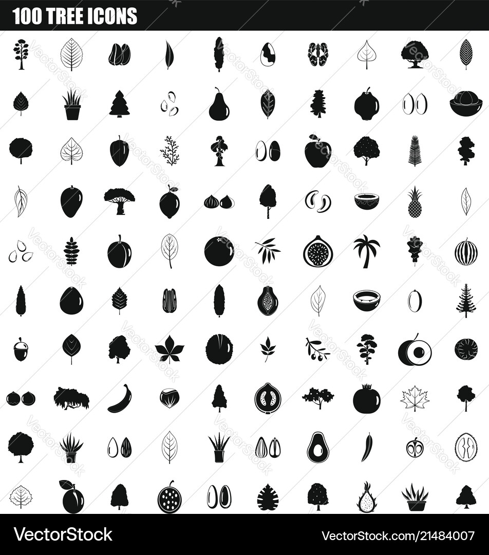 100 tree icon set simple style 100 tree icon set simple style vector image