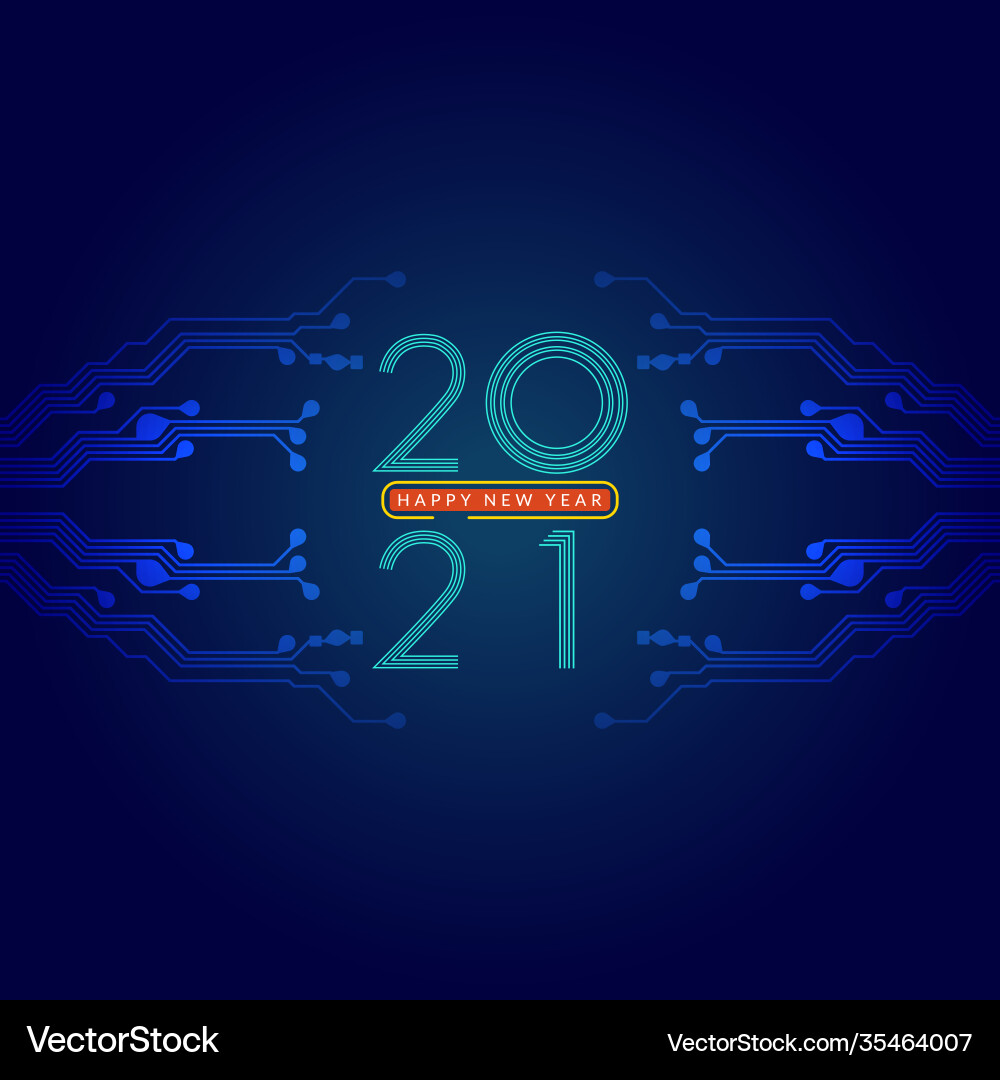 2021 happy new year text design with circuit 2021 happy new year text design with circuit vector image