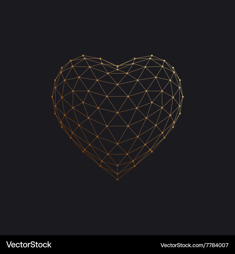 3D Wireframe Heart Particle Mesh Vector Image