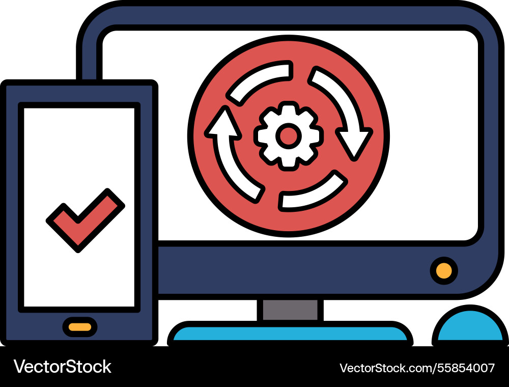 A computer monitor and cell phone are displayed vector image