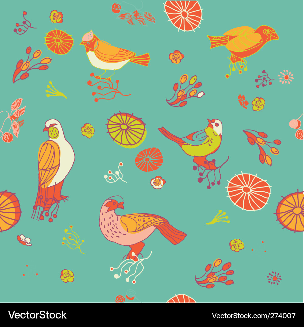 Colorful Bird Seamless Pattern Vector Image