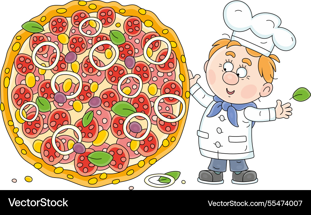 Funny cook with a giant pizza Funny cook with a giant pizza vector image