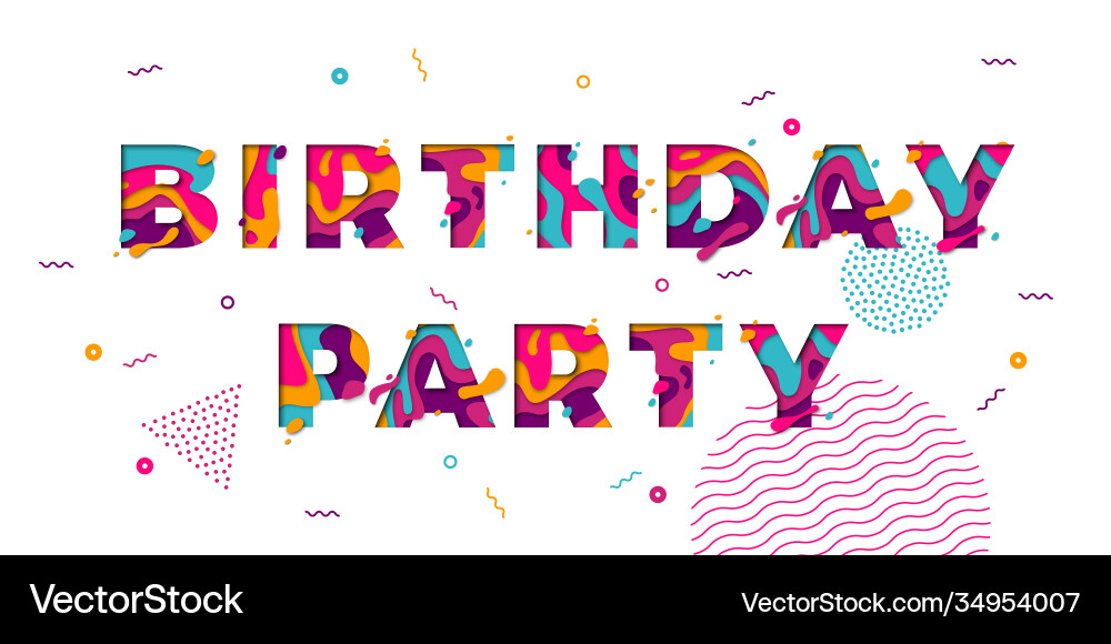 Happy birthday greeting card confetti papercut Happy birthday greeting card confetti papercut vector image