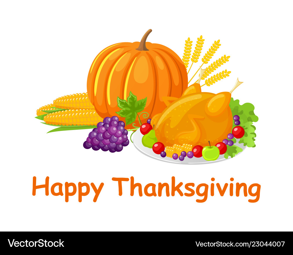 Happy thanksgiving day poster with food Happy thanksgiving day poster with food vector image