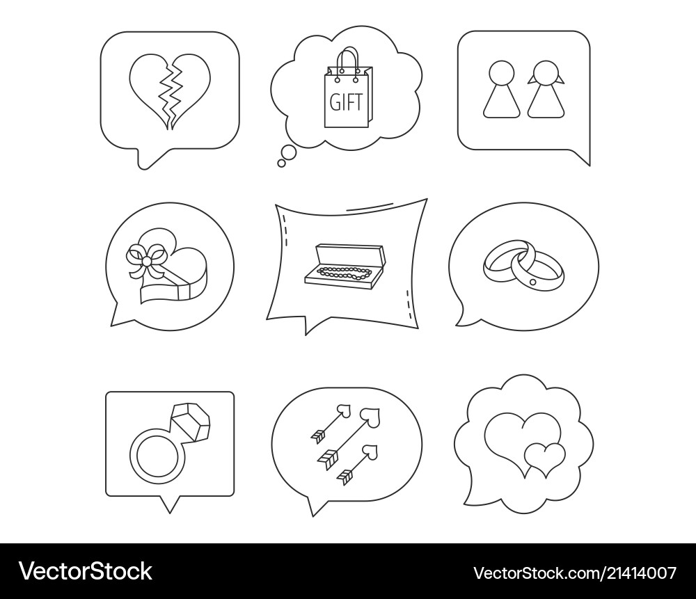 Love heart gift box and wedding rings icons Love heart gift box and wedding rings icons vector image