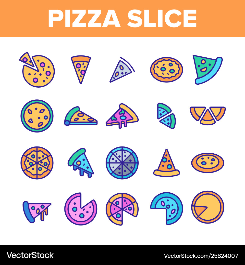 Pizza triangle slices linear icons set Pizza triangle slices linear icons set Vector Image