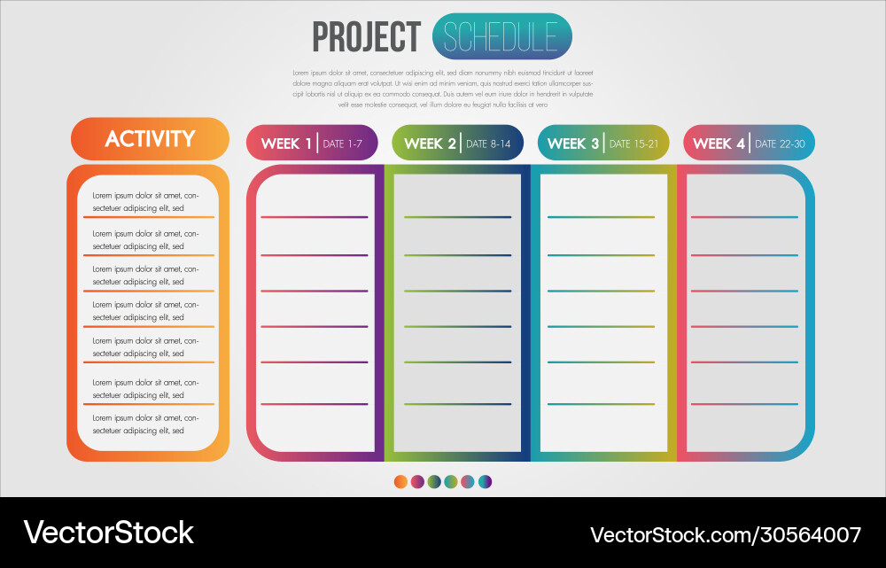 Project schedule chart daily and weekly timetable Vector Image
