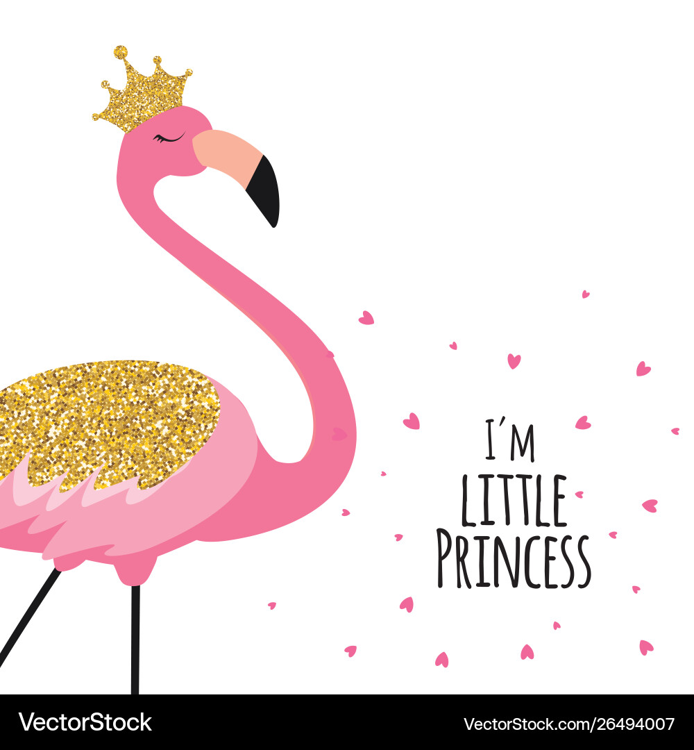 Schöne kleine Prinzessin rosa Flamingo in golden Schöne kleine Prinzessin rosa Flamingo in golden vektorbild