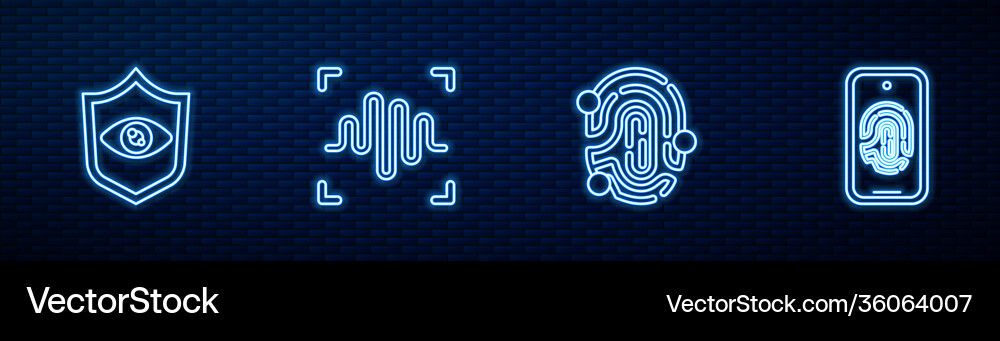 Set line fingerprint shield eye scan voice Set line fingerprint shield eye scan voice vector image