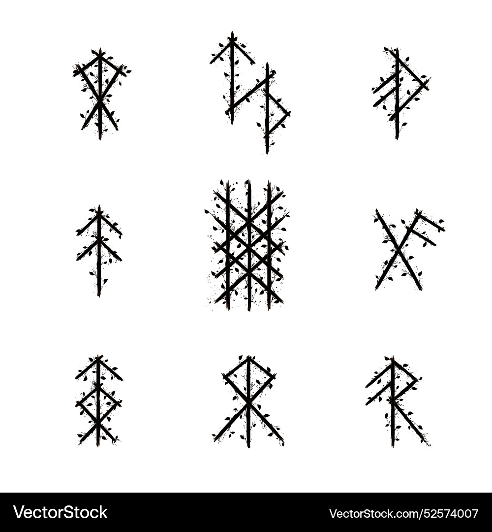 Tree black branch bind runes set Tree black branch bind runes set vector image