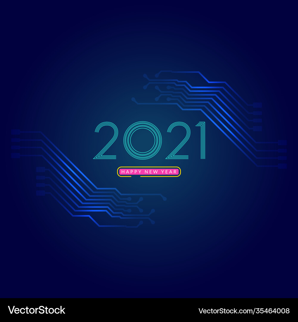 2021 happy new year text design with circuit 2021 happy new year text design with circuit vector image