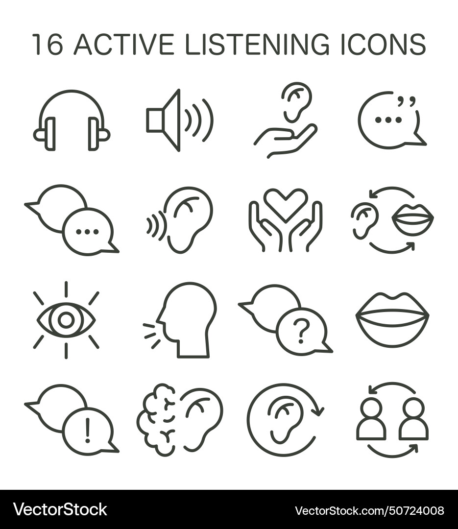 Active listening skill icons set symbol Active listening skill icons set symbol vector image