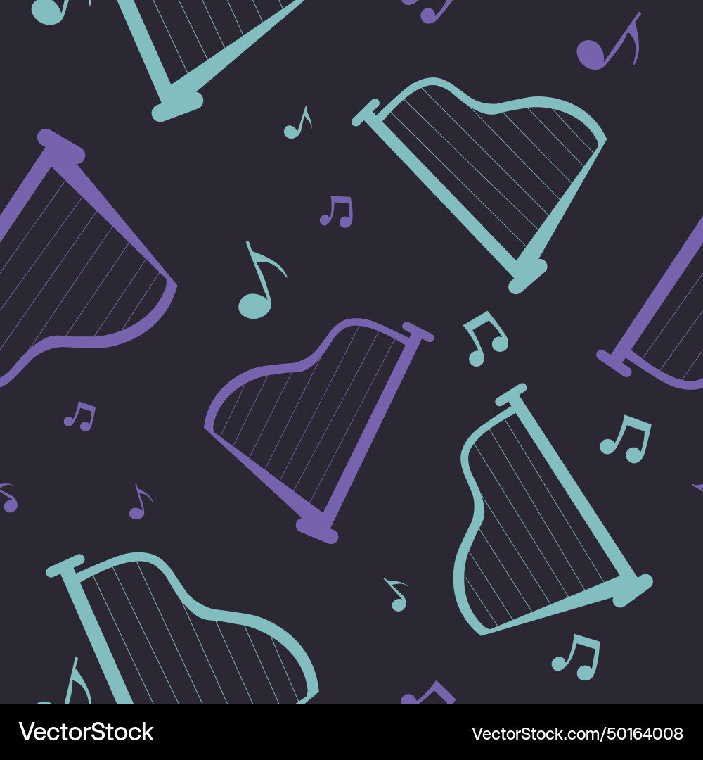 Ancient harp with music notes seamless pattern Ancient harp with music notes seamless pattern Vector Image