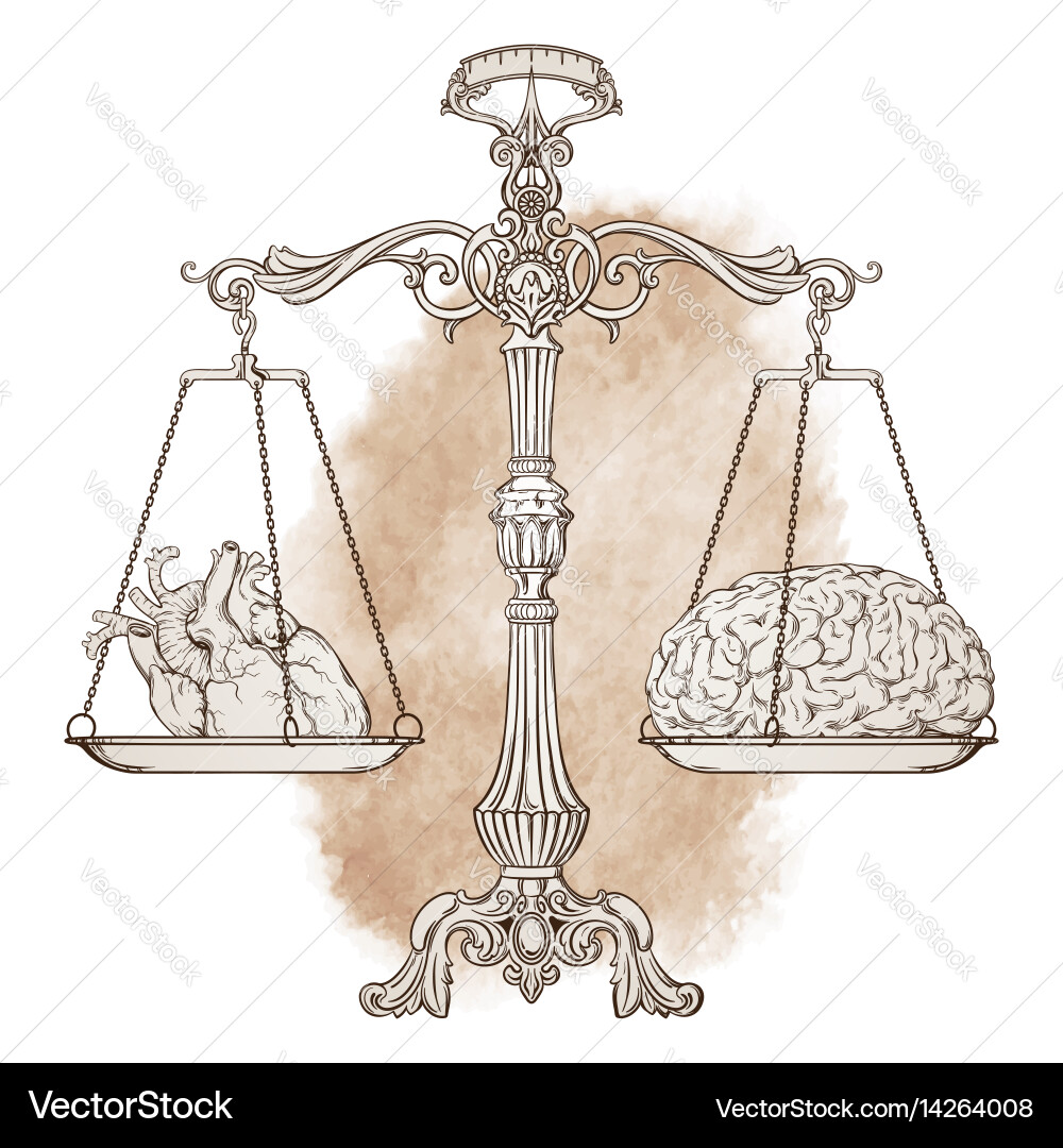 Balance Scales with Heart and Brain Vector Image