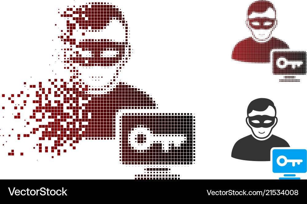 Broken pixel halftone computer hacker icon Broken pixel halftone computer hacker icon vector image