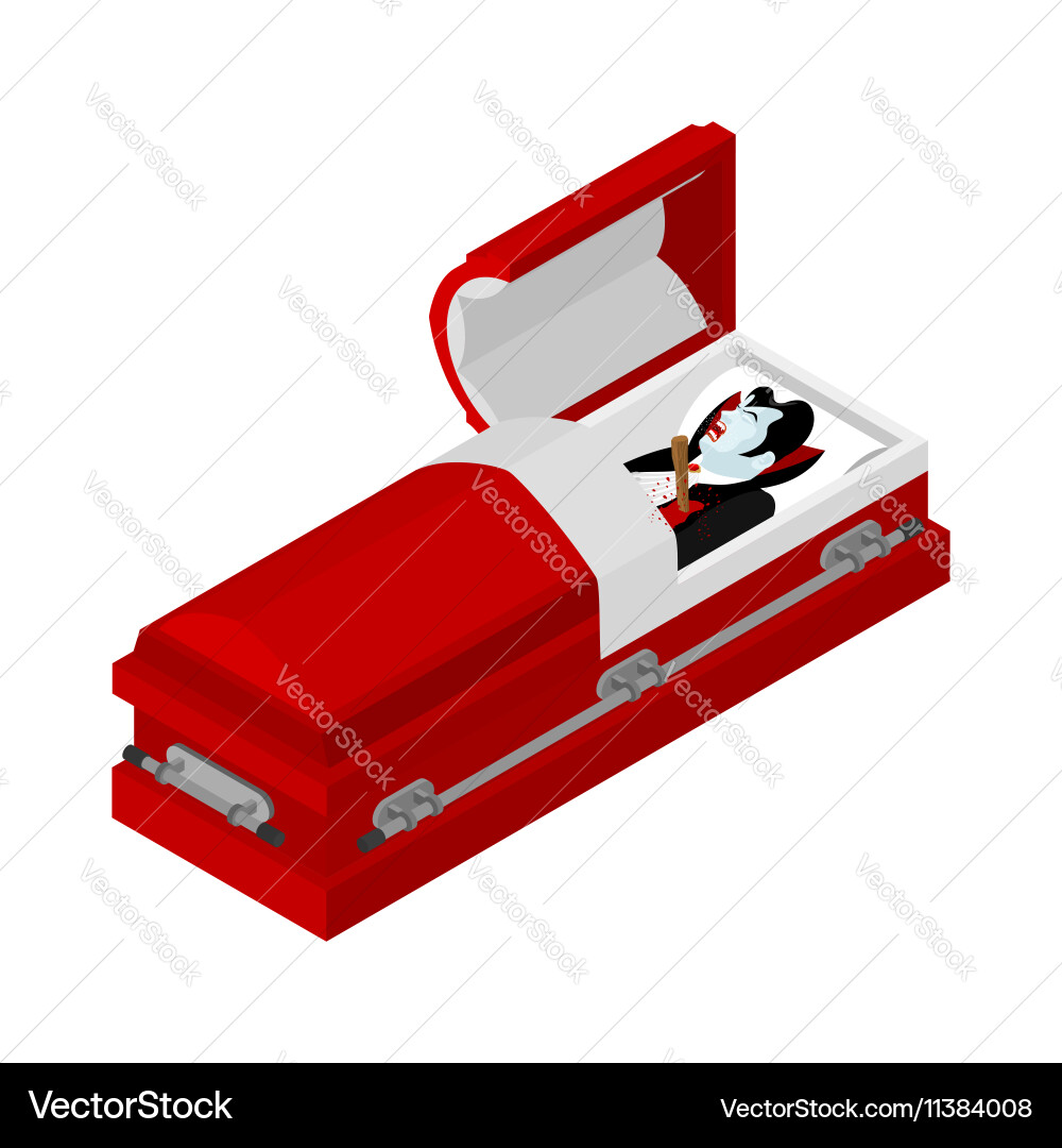 Death of dracula vampire count in an open coffin vector image